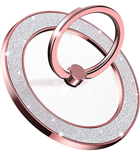 Pikabo Magnetic Phone Ring Holder for MagSafe, Magnetic Phone Grip for iPhone, Compatible with iPhone MagSafe Wireless Charging. (Glitter Rose Gold)