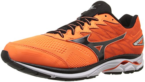 Mizuno Men's Wave Rider 20 Running Shoe, Clownfish/Black, 13 D US