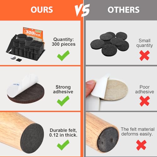 Felt Furniture Pads 300 Pieces, Furniture Pads for Hardwood Floors, Felt Pads for Chair Legs Furniture, Floor Protectors for Furniture Black - Image 2