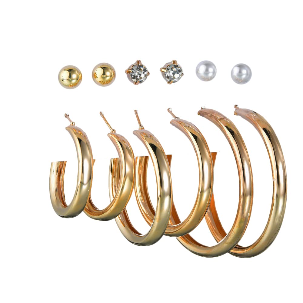 BellaStella Korean Stylish Pearl Rhinestone Stud Hoop Earrings Set For Women and Girls Fashion Jewelry Collection Pack of 6 Pair (B0B4H6FWJV) Amazon Price History, Amazon Price Tracker