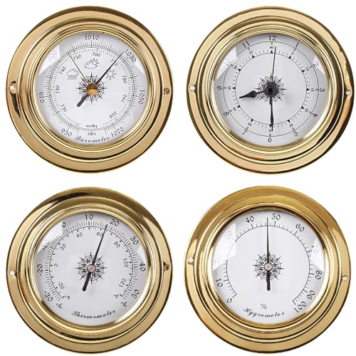 Barómetro, barómetros para el hogar, termómetro barómetro, higrómetro, reloj, 4 piezas, estación meteorológica analógica, barómetro de pesca, barómetros portátiles de montaje en pared para interiores