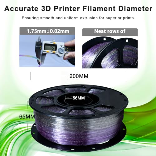 Image of iBOSS Transparent Filament Clear PETG Filament 1.75mm, PETG Glitter 3D Printer Consumables, 1kg Filament (2.2lbs), Dimensional Accuracy + /- 0.02 mm,Transparent PETG Glaze Yellow Purple Blue