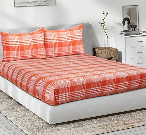 Image of AIRWILL, 200GSM Handloom Cotton Double Bedsheet with 2 Pillow Covers (Track Dobby Orange)