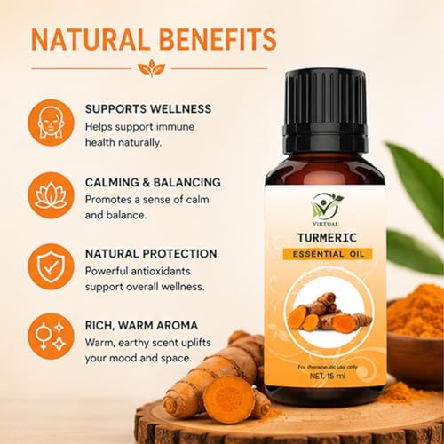 Image of VIRTUAL Turmeric Essential Oil 15ml Pure Aromatherapy Essential Oil for Diffuser Massage Spa Relaxation Home Fragrance and Wellness