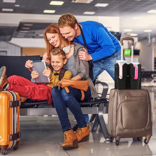 Image of Luggage Cup Holder for Suitcases, Compatible with 30-40 Oz Stanley Tumblers, Foldable Luggage Cup Holder with Phone & Ticket Pocket, Waterproof Hands-Free Travel Accessory (Black)