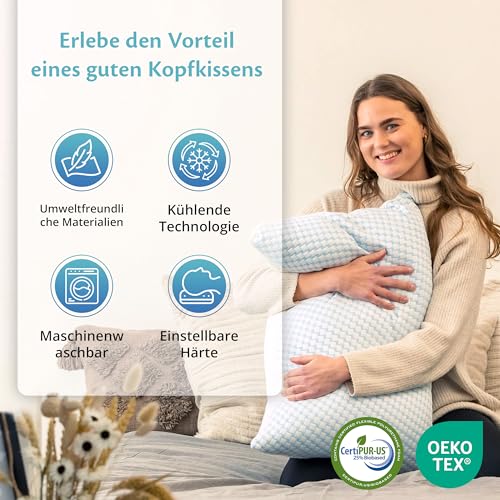 Ella Nackenstützkissen 40x80 – Ergonomisches Kopfkissen mit Verstellbarer Füllung –...