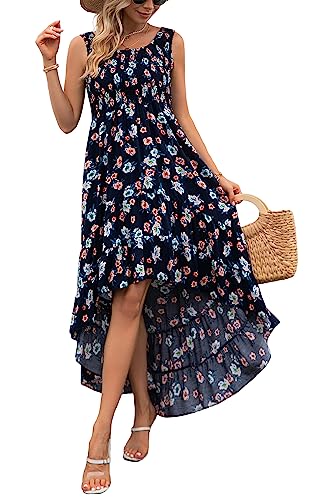 Image of Kormei Women's Casual Smocked Tank Dress Sleeveless High Low Flowy Summer Beach Tiered Loose Maxi Long Dresses