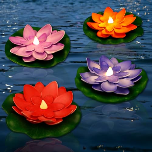 JULBEAR 4 PCS Diwali Lotus Decoration, Plastic Foam Flower Artificial