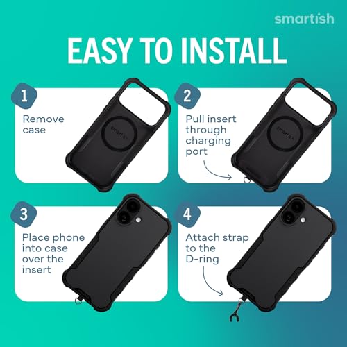 Image of Smartish iPhone 17 MagSafe Case + Crossbody Lanyard Strap - Magnetic Protective Case - Heavy Duty Armor Cover For Men + Universal Detachable Shoulder Neck Strap for Apple iPhone 17 - Black Tie Affair