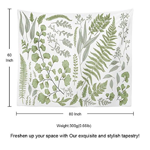 Kayel Botanical Polyester Fabric Tapestry Floral With Green White Spring Wall Hanging Tapestry,Daily Decorative Tapestry For Bedroom Living Room Dorm 60L X 80W Inches,Green Eucalyptus #TOP1