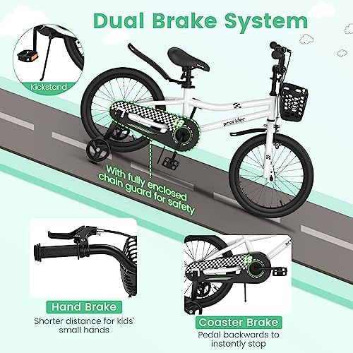 Image of BABY JOY Kids Bike, 12 14 16 18 Inch Boys Girls Bike for 3-8 Years w /Training Wheels, 20 Inch Children Bicycle for 8+ Teens w /Kickstand, Handbrake, Coaster Brake & Removable Basket, Sporty Bicycle
