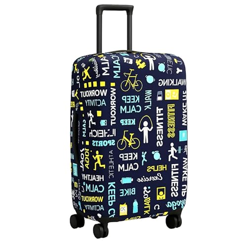 Image of Luggage Cover Trolley Covers for Suitcase Washable Dust Proof Anti-Scratch Protector Polyester Printed Stretchable Fabric (Fits Fiber /Plastic Trolley Bags Only) (Navy, 20 Inch)