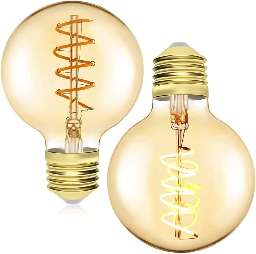 DoRightG80 Edison Screw Bulb 4W E27 Vintage LED Light Bulbs Warm White 2200K Dimmable 40W Incandescent Equivalent G80 Amber Glass 380LM Retro Spiral Lamp AC220-240V (Pack of 2)