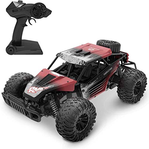 DEERC DE37 Remote Control Car 1/16 Scale RC Cars, 20 KM/H RC Truck for Kids Adults, All Terrains Off Road Monster Truck, 30 Min Running Time Outdoor Cars Toy for Boys & Girls, Color Red