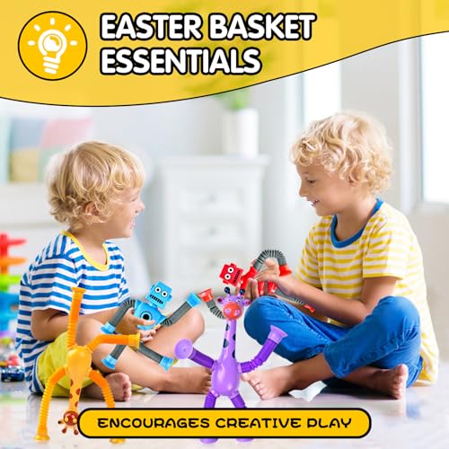 Robot Sensory Toys Stocking Stuffer For Kid Boys Year Old Ages 3 4 5 6 7 8 9 10(4PCS), Suction Autism Toy Pop Tube Fidget Toys Autistic Travel Toys Valentine's Day Gift Easter Basket For Kids Toddlers - Image 7