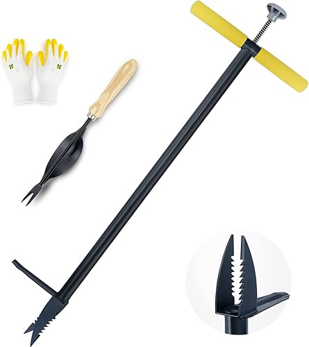 Colwelt Desmalezadora de pie y extractor de malezas, herramienta de extracción de malezas de pie con pedal de pie, desmalezadora manual de paso y