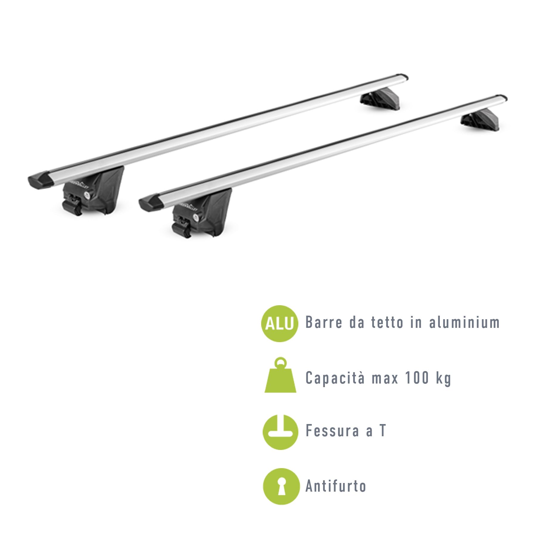 Green Valley 2 Barre Tetto Alluminio EDGE 112 cm Railing Chiuso 100 kg