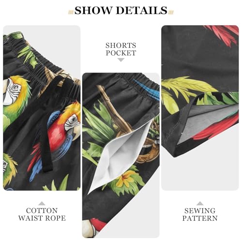 Colorful Parrots Leaf Pajama Bottom Shorts for Men Soft Casual Sleep Lounge Shorts with Pockets S-XXL4