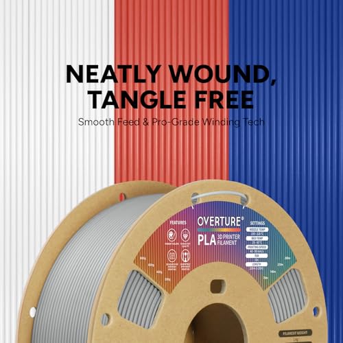 Image of OVERTURE PLA Filament 1.75mm, Neatly Wound 3D Printer Filament 1kg Spool (2.2lbs), Dimensional Accuracy + /- 0.02 mm, Fit Most FDM 3D Printers (Light Gray)