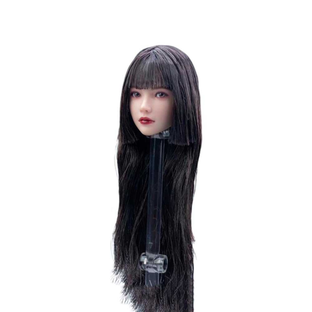SOUFORCE 1/6 Scale Female Planted Hair Head Sculpt Cool Girl Straight Bang Short Straight Hair and Long Hair Head for 12inch Phicen, TBLeague Action Figure