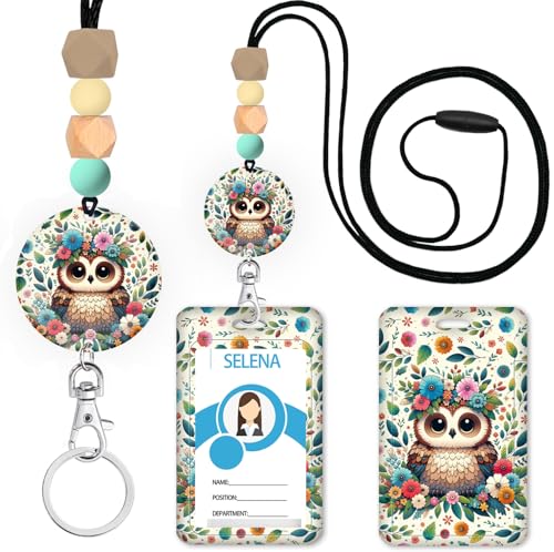 Mcapirivo Flower Owl Teacher Lanyards for ID Badges and Keys, Cute Silicone Beaded Breakaway Lanyard for Women Nurses Educators School, Keychain with Name Tag Badge Holder Mcapirivo Flower Owl Teacher Lanyards for ID Badges and Keys, Cute Silicone Beaded Breakaway Lanyard for Women Nurses Educators School, Keychain with Name Tag Badge Holder