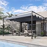 Outsunny 4 x 3(m) Metal Outdoor Pergola with Retractable Roof, Outdoor Gazebo with Drainage Holes for Garden, Patio, Lawn, Grey
