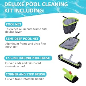 Sepetrel deluxe swimming pool cleaning kit including professional leaf skimmer nethalf depth fine mesh net175 pool brush head hand scrub brushno pole  urban country home decor