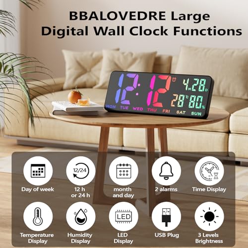 13.8 Inch Large Digital Wall Clock,Led Digital Clock Large Display with Temperature,Humidity Alarm,for Classroom,Living Room,Bedroom,Office,Home,Gym,Ideal for Seniors - Image 4