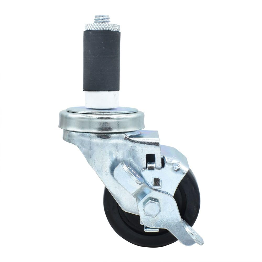 BK Resources 3" Polyolefin 1-1/4" Expanding Stem Swivel Caster for Work Tables with Top Lock Brake – 3", Silver, Model 3SBR-2RA-LDP-TLB