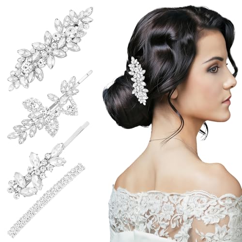 4Pcs Rhinestone Hair Clips Bobby Diamond Pins Bridal Hair Pins De...