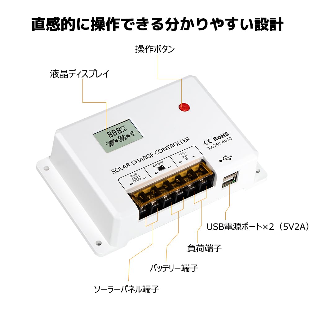 LVYUAN(リョクエン) PWM 10A ソーラーチャージコントローラー HC2410