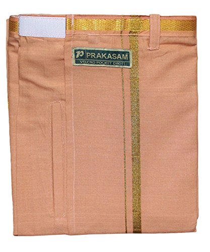 Image of PRAKASAM COTTON Welcro Pocket Dhoti | Jari Border Readymade Cotton Dhoti for Men