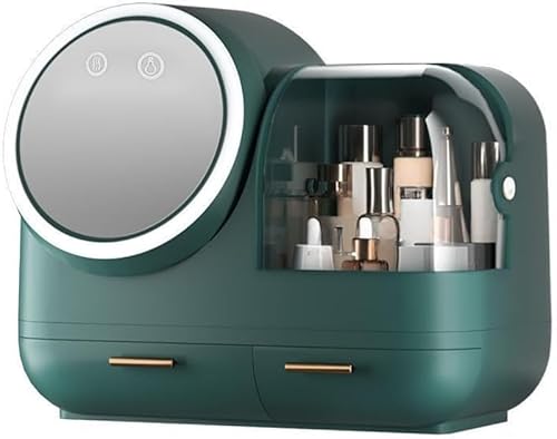 Rutexc メイクボックス化粧鏡付き マルチファンクション化粧品収納ボックス 大容量&整然収納,明るさ調整が可能な LED ライトが搭載された化粧鏡で、日中・夜間を問わずきれいなメイクをサポートします。