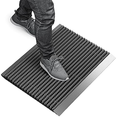 Fußmatte außen alu mit Bürsten grau, Schmutzfangmatte 40 x 60 cm, Fußmatte Aussenbereich, Aluminium Türmatte außen, Fußabtreter außen, Schuhabstreifer Hauseingang, Bürstenmatte outdoor, Abtreter Cover