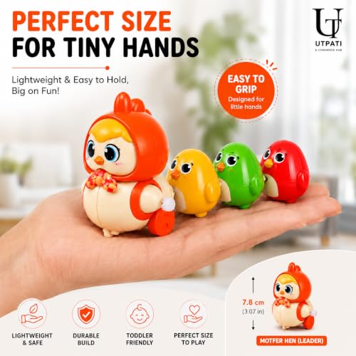 Image of Chicken Toys for Kids, Swinging Chain String Magnetic Hen with Chick Learning to Crawl Spring Toy, Crawling Wind-up Duck, Walking Chicken Cute Windup Toy for Boys Girls Toddler. (Orange)