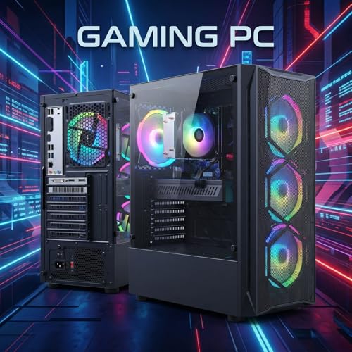 Image of STGAubron Gaming PC Desktop Computer, Intel Core i7 up to 3.9GHz, Radeon RX 5500XT 8G, 16GB RAM, 512GB SSD, WiFi 6, BT 5.2, RGB Fan x 4, Windows 11 Home