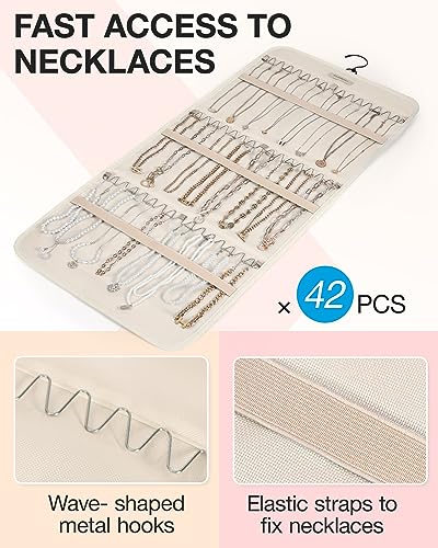 Image of BAGSMART Hanging Jewelry Organizer Necklace /Earring /Ring 2-Sided L Beige