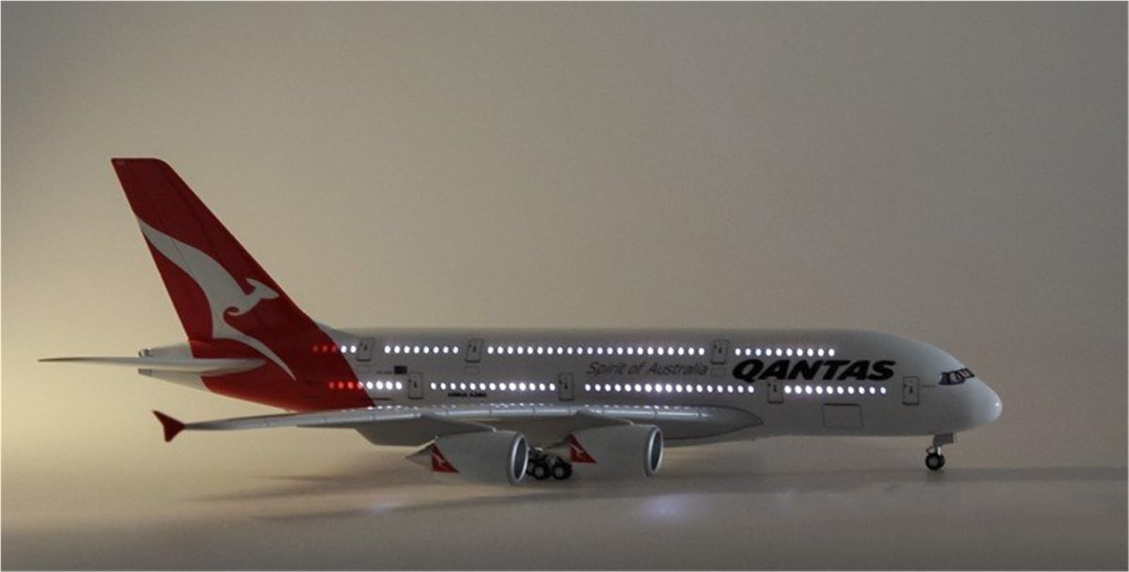 Repliki modeli samolotów 1/160 model odlewu kolekcjonerski samolot 45 cm dla Qantas dla Airbusa A380 replika samolotu pasażerskiego miniaturowy model samolotu (ze światłem)