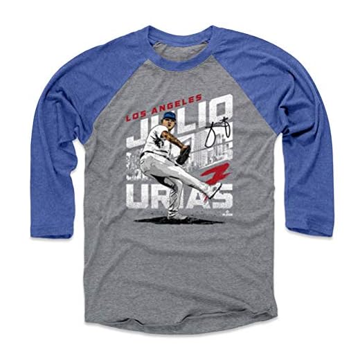 500 LEVEL Julio Urias 3/4 Sleeve T-Shirt (Baseball Tee, Large, Royal/Heather Gray) - Julio Urias City Name WHT