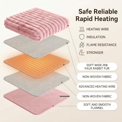 Image of Heated Blanket Electric Throw 50″x60 ″Inch - Thick Striped Flannel Electric Blanket,10 Heating Levels, 1-12 Hours Auto Off, Fast Heating Heating Blanket with Overheat Protection.