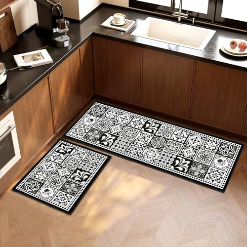 2 Pieces Non Slip Kitchen Mat Set, Washable Kitchen Floor Mat For Kitchen, Entryway, Hallway Runner Set Washable Runners (B06, 40x120cm+40x60cm) - Image 4