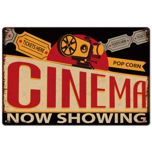 SUPERDANT Plaque Metal Vintage pour Cinéma Lecteur de Film Plaque Decorative Metal Rétro Cinéma en Cours de Diffusion Panneau D'Art Vintage Salon Salle de...