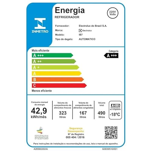 Geladeira Electrolux Frost Free 490L Efficient com AutoSense Inverse Branco (IB7) 127V