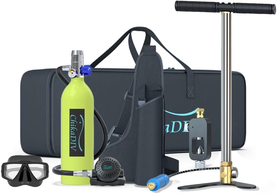 Portable Scuba Tank Kit 1L Capacity, 15-20 Minute Dive Time Emergency Lung Tank, Aviation Aluminum Diving Gear for Underwater Photography & Rescue Operations (Green)