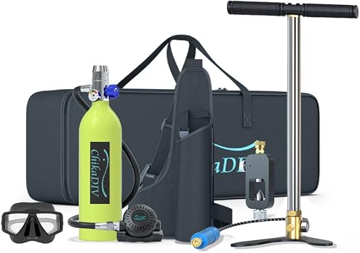 Portable Scuba Tank Kit 1L Capacity, 15-20 Minute Dive Time Emergency Lung Tank, Aviation Aluminum Diving Gear for Underwater Photography & Rescue Operations Green