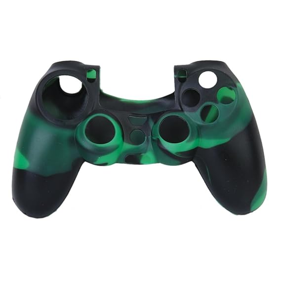Etzin Soft Anti-Slip Silicone Grip Case Protective Shell Cover Skin Compatible with Playstation 4 Wireless Game Gaming Controller Skin, PS4 Controller Skin. (Dark Green-&-Black)
