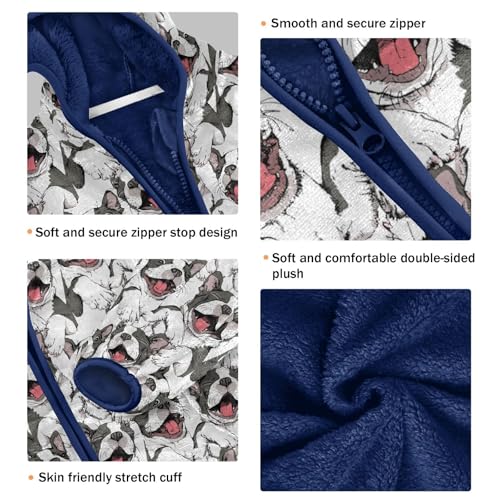 Boston Terrier Dog Toddler Fleece Jacket Baby Boys Hooded Zipper Long Sleeve Thick Warm Outerwear 3-10 Years3