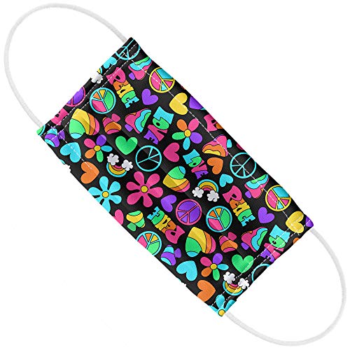 Groovy Hippie Peace and Love Pattern 1-Ply Reusable Face Mask Covering with Adjustable Nose Wire, Unisex