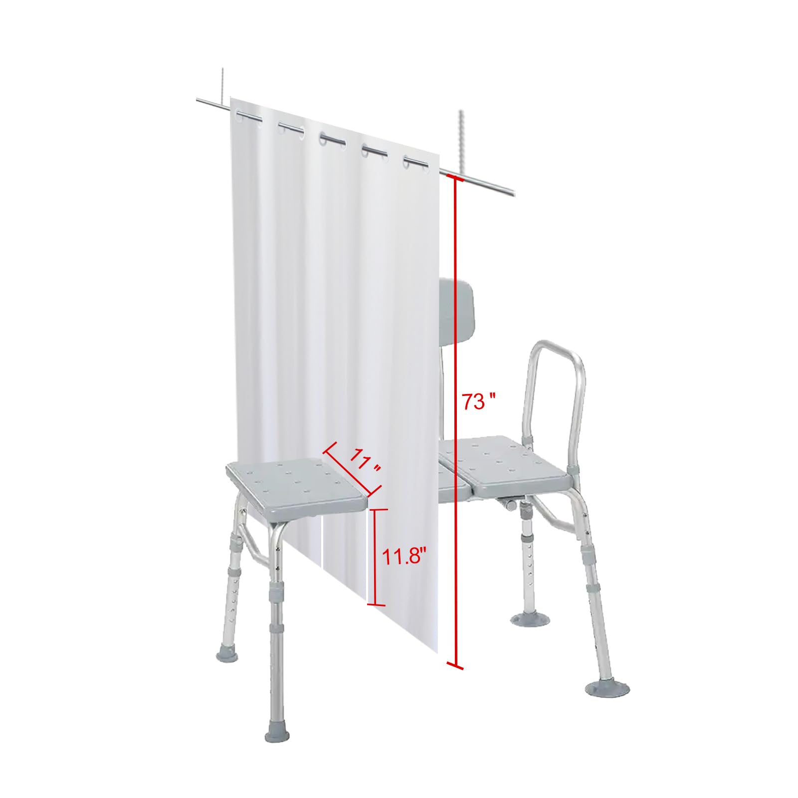 YISURE Tenda da doccia divisa per panchine da bagno, tenda da bagno in tessuto di poliestere, senza ganci necessari, design con 2 fessure verticali, bianca, grande larghezza 203 x altezza 178 cm
