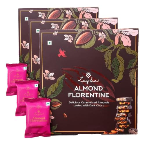 Image of Loyka Almond Florentine /Chocolate Almond Box - 12 pcs | Premium Chocolate Gift Hamper | Choco & Nut Dryfruit Delicacy | Caramalised Almonds coated with Dark Choco | Any-time snack (Pack of 3)